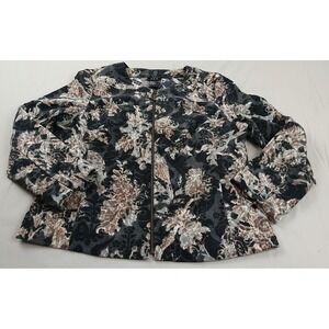 RQT Corduroy Jacket Ladies L Black Floral Full Zip Long Sleeve Lightweight